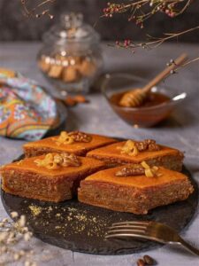 Delicious Azerbaijan baklava with honey and nuts
