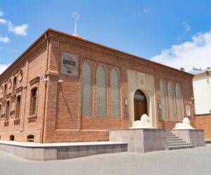 Museum building with architectural details - Red Town (Krasnaya-Sloboda) in Azerbaijan